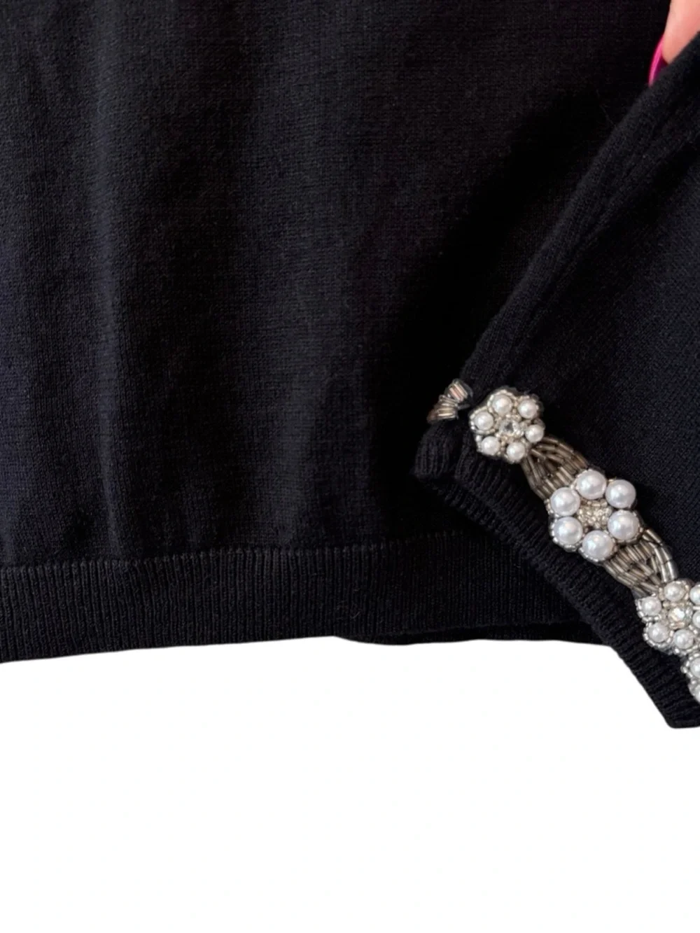 Vintage Berek Takako Sakon Cropped Black Cardigan with Pearls And Sequins Trim - Picture 10 of 16